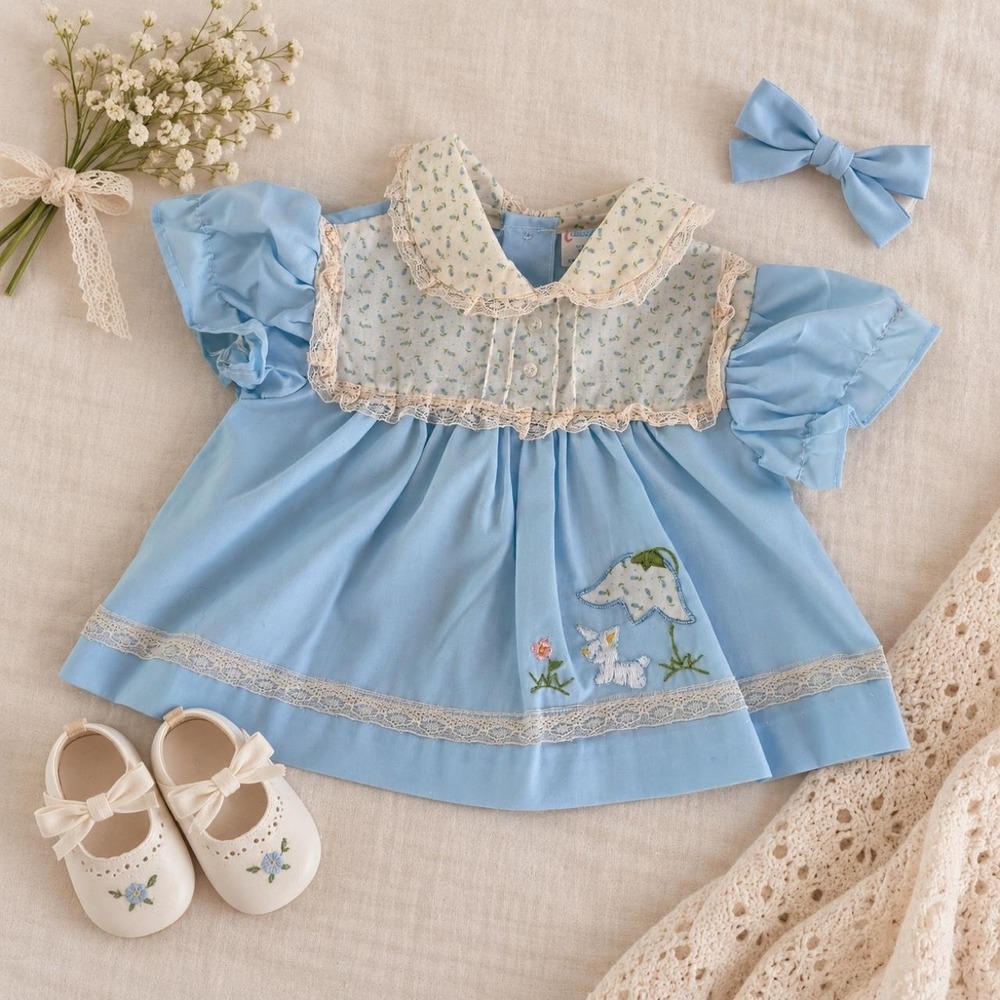 Vintage Blue Baby Dress  60s Vintage Cradle Togs baby blue puppy